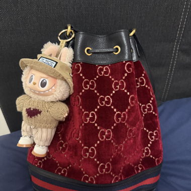 Gucci Red GG Velvet Web Medium Ophidia Bucket Bag