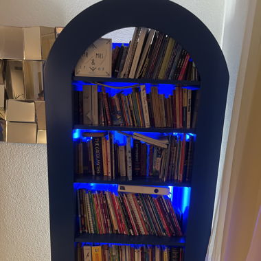 Blue neon bookcase
