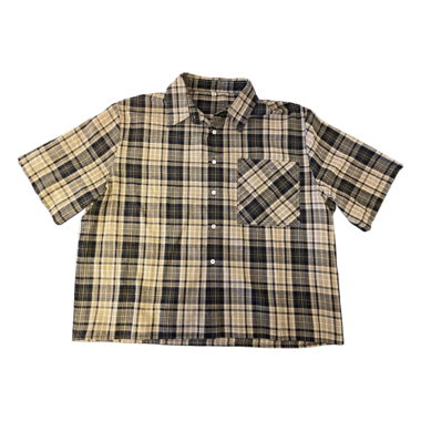 Chemise boutonnée beige et bleu marine