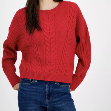 Pull Tommy Hilfiger rouge torsadé XL Neuf
