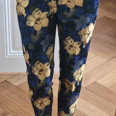 Navy and gold embroidered cigarette trousers
