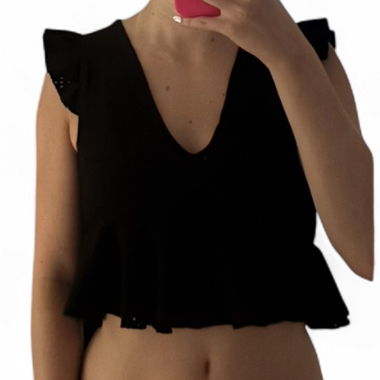 Schwarzes Crop-Top mit Volants