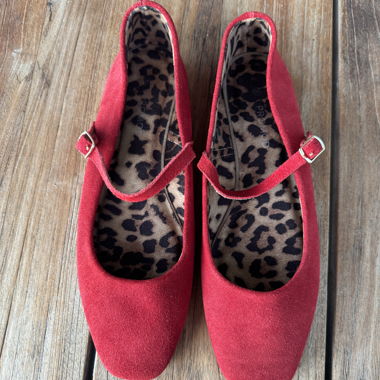 Promod Ballerinas Rot Gr. 40 Neu Wildleder
