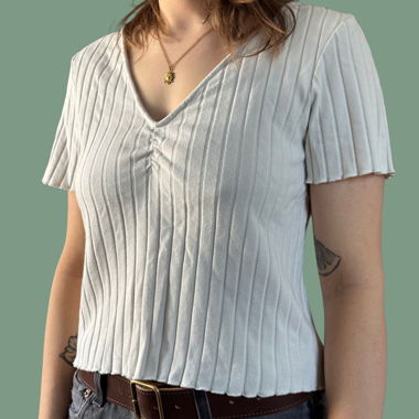 Ribbed V-Neck T-Shirt weiss Grösse M