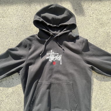 Black stussy hoodie with embroidered logo 