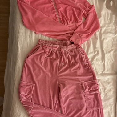 Pink Velour Tracksuit Set
