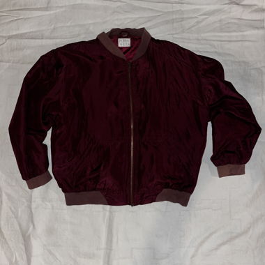 Burgundy pure silk bomber jacket