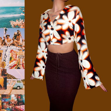 Top floreale hippie con maniche ampie
