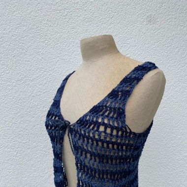 striped mesh crochet vest
