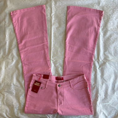 “Petal XX” pink denim flared bootcut jeans