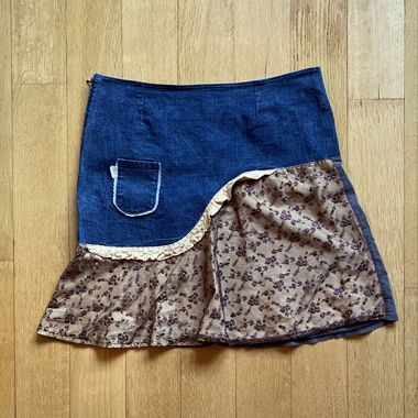 Gonna in Denim Patchwork con pizzo
