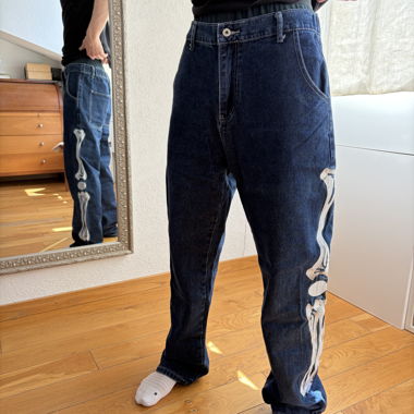 Jeans Uomo Blu Scuro Motivo "Bone"