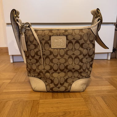 Borsa Coach a tracolla Jacquard & pelle bianco/crema