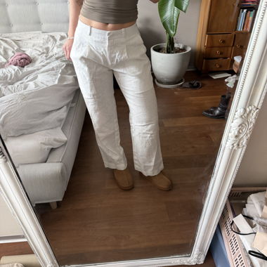 Pantalone di lino bianco a gamba dritta