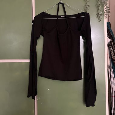 black long-sleeve halter top