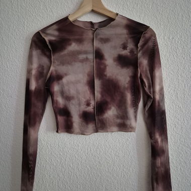 Haut court transparent manches longues tie-dye marron