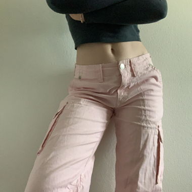 True Religion pink low-waisted cargo pants