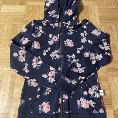 Hoodie bleu à fleurs avec fermeture éclair XS