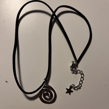 Black leather necklace with spiral charm