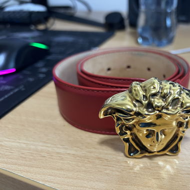 Versace Gold Medusa Buckle Red Leather Belt