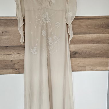 Beige Maxi Dress with Sequin Appliqué