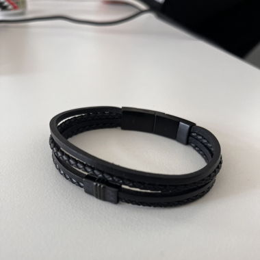 Fossil Herren Armband Leder Schwarz wie NEU!