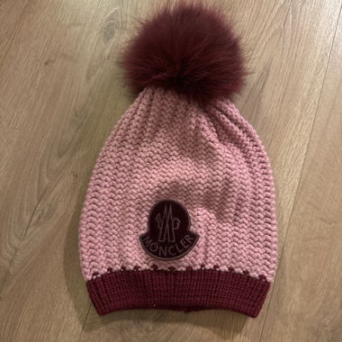 Moncler Pink Knitted Wool Beanie with Fur Pom