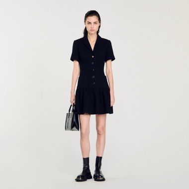 Superbe robe Sandro “Raphaelle” en tweed noir 