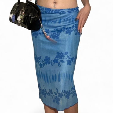 Blue maxi skirt with floral pattern size s 