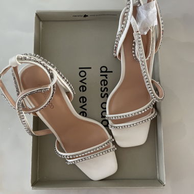 White strappy sandals with rhinestones 10 cm heel