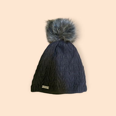 Dunkelgraues Strickmütze mit Pompon