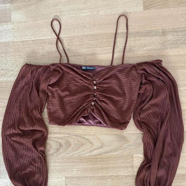 brown cropped zara blouse 