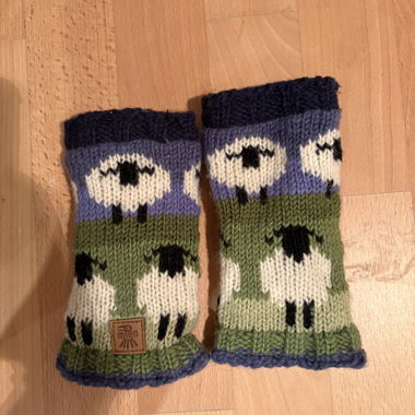 Knitted Fingerless Gloves with Sheep Motif