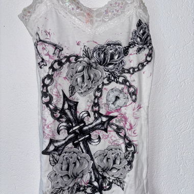 Y2K Gothic Cami – Roses Cross Lace Top