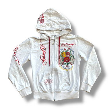 Vintage Ed Hardy white rhinestones zip-up hoodie
