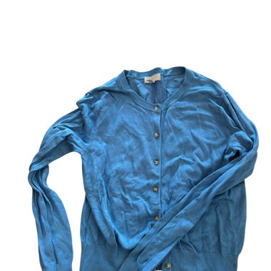 Blaue Strickjacke
