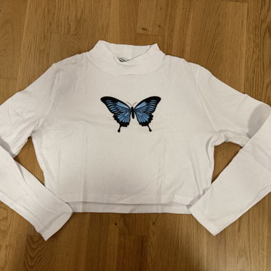 White Cropped Top with Butterfly - Subdued