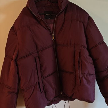 Burgundy Down Jacket with Stand Collar