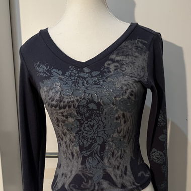 Vintage Y2K Floral Print Ribbed Longsleeve Top