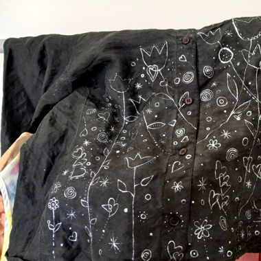 Hand-painted Black Silk YESSICA Blouse Size 38