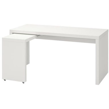 Weisser IKEA Micke Eck-Schreibtisch mit Schublade