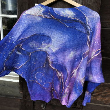 Abstrakter Mesh-Pullover blau lila