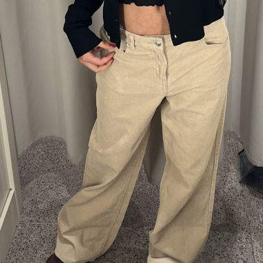 Beige Wide-Leg Chinos