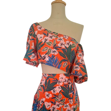 Tropical One-Shoulder Dress,S,Flowy Summer Look