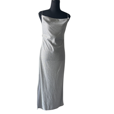 Designer Midi Party Dress Silver Glitter M