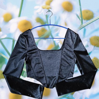 Top effet corset shiny noir à longues manches