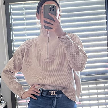 Beige Half-Zip Sweater