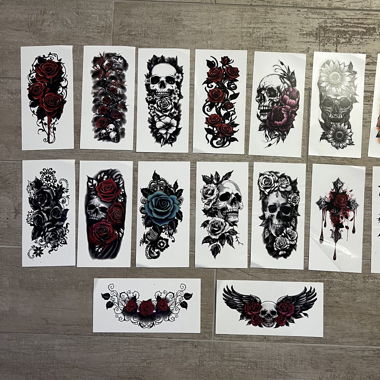 Skull & Rose Tattoo Set - 16 Designs 
