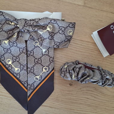 GUCCI Haarband und Scrunchie Seide NEU mit GG Pake