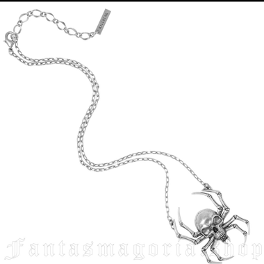 Silver spider skull pendant necklace